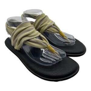 Sanuk Yoga Mat Sandals Women's Size 9 Gray Yellow‎ Striped Black Flip Flops